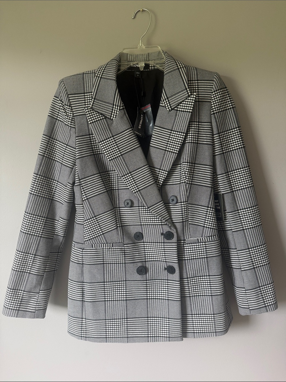 Express Black and White Plaid Double-Breasted Blazer